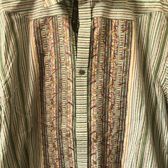 Robert Graham Embroidered Floral Striped Casual Button Down Shirt Green Large - Picture 2 of 7